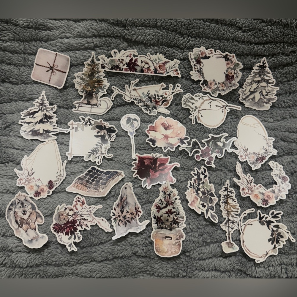 💜 Christmas Vintage Floral and Nature-Themed Stickers